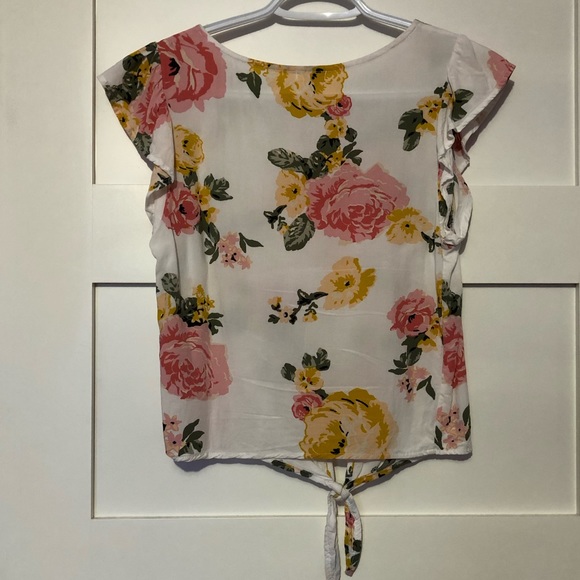 White with floral pattern chic short sleeve top - Picture 4 of 6